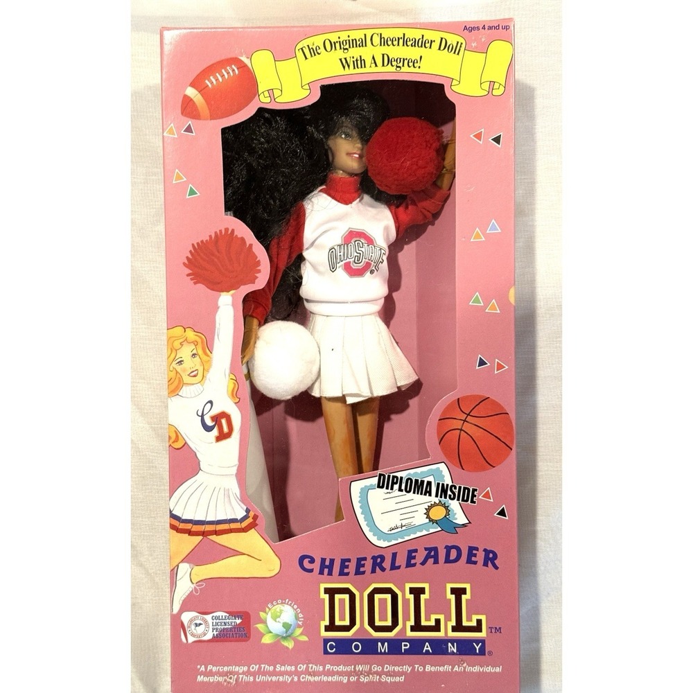 Vintage Collegiate Cheerleader Doll OSU Ohio State NCAA Buckeyes Diploma NOS